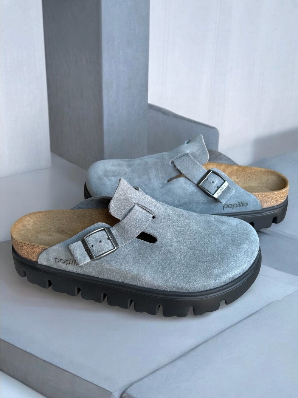 New Birkenstock Papillio Boston Chunky Platform Suede Leather Clogs Mules